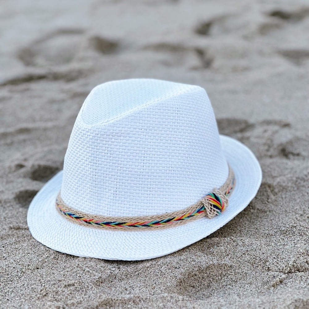 White Fedora with Multicolor Band